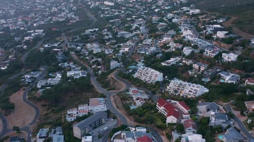 Aerial Panorama Of Luxury Accommodation In Camps Bay, Cape Town, South Africa. Drone Shot