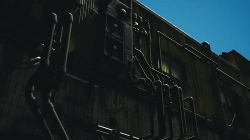 Gritty Industrial Building Pipes and Wires Animation