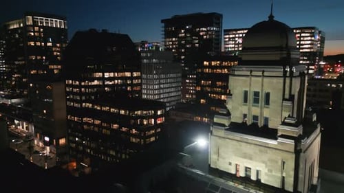Aerial View of the Night City and Business Center of Halifax Canada