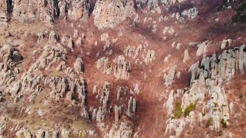 Aerial View Flying Over Strange Rock Formations Media