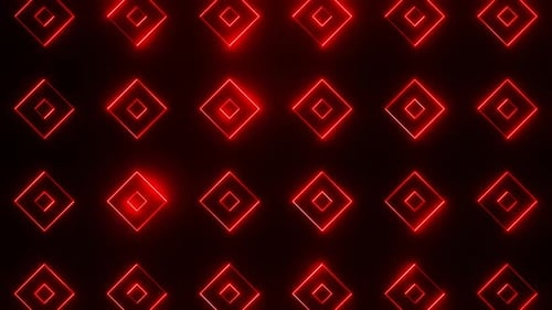 Red On Black Abstract Neon Glowing Square 1 Patterns Background Vj Loop Animation In HD