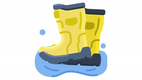 Animated Yellow Rubber Boots Icon in Puddle