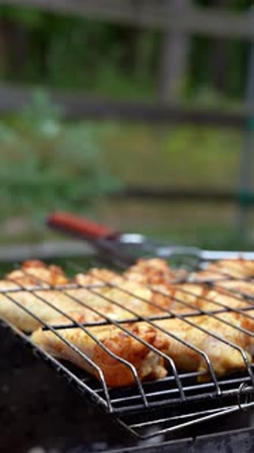 BBQ Picknick Time Gebratene Hähnchenschenkel und -flügel auf dem Grill Grillen von Fleisch auf dem Grillrost im Freien Lecker