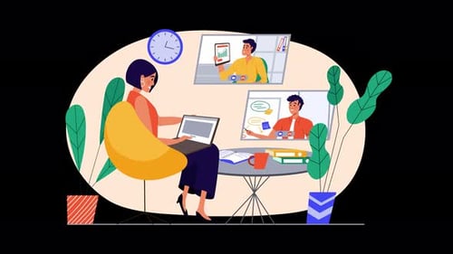 Animated Illustration of Virtual Collaboration and Remote Team Meeting