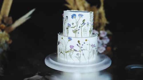 Elegant Two-Tier Wedding Cake with Floral Decorations