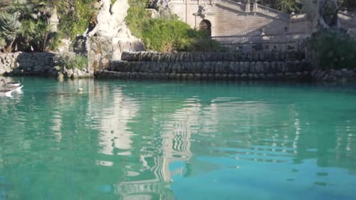 Gaudi's fountain at the Parc de la Ciutadella in Barcelona, Spain (Vertical Pan, 4K)