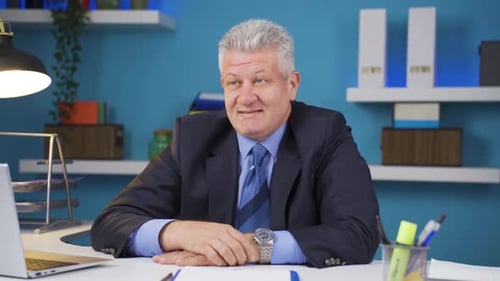 Business Man at Desk, in Meeting, Office Setting