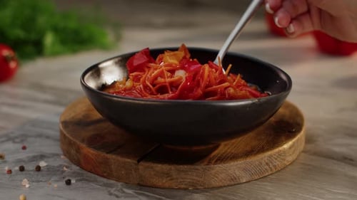 Vegetable Salad in Bowl, Served With a Fork