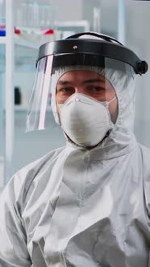 Close Up Portrait in Lab Protective Suit