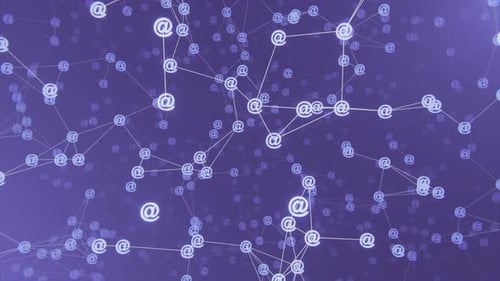 Email symbols network moving on plexus background. Seamless loopable animation