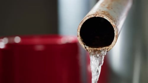 Waste Water Pipes Close Up on Factory Pouring Gasolin