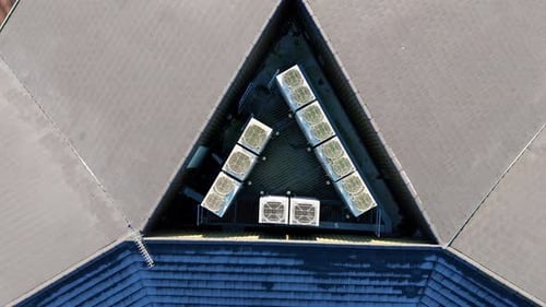 Aerial view of rooftop air conditioning units, United Kingdom.