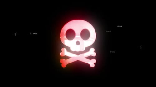 Glowing Digital Skull and Crossbones Warning Animation