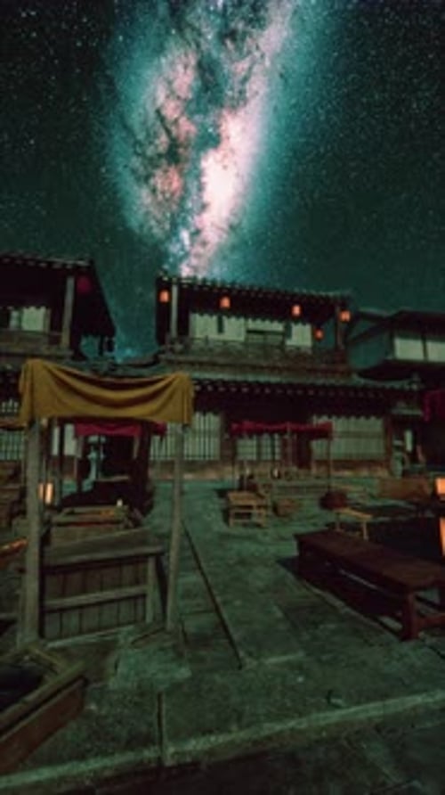 Traditional Japanese Temple With Starry Sky