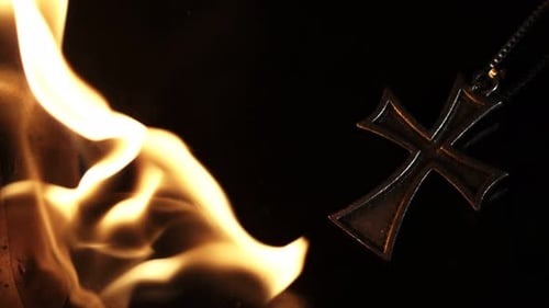 Christian Religion Symbol Cross And Fire Flames 9