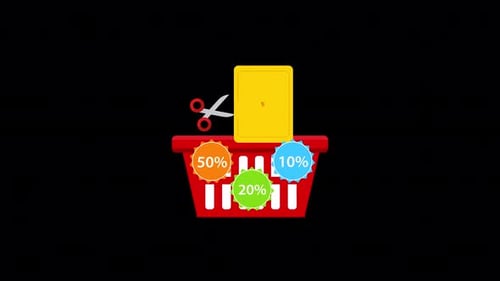 Flat Design Animation of Shopping Basket with Discount Coupon