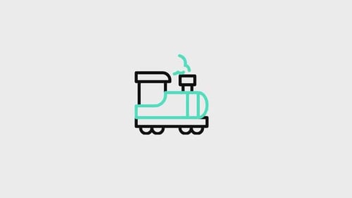 Flat Design Animated Train Icon Line Art