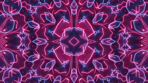 abstract neon color motion dance on mandala design ,flowing light disco motion background