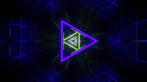 Purple And Light Green Neon Triangle In Mesh Tunnel Background Vj Loop | 4K