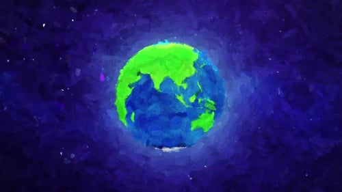 Stylized Painted Earth Rotating in Space Artistic Animation