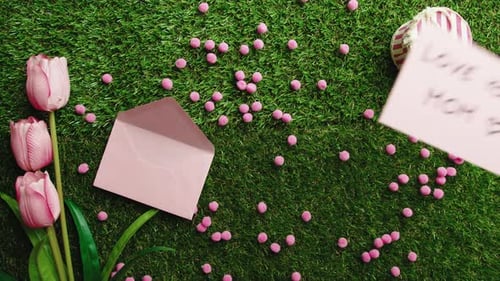 Mother's Day Still Life with Pink Flowers and Candies