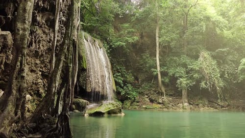 Waterfall In Forest On A Rainy Day
