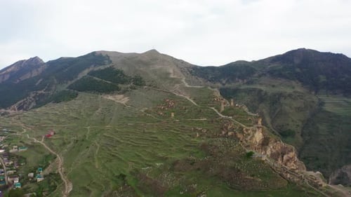 Ancient Towers and Ruins of the Abandoned Village on a Cliff