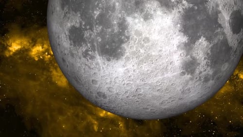 Mond, Planet im All mit Stern- und Galaxienuniversum, Kosmos über Objekt und Wissenschaft