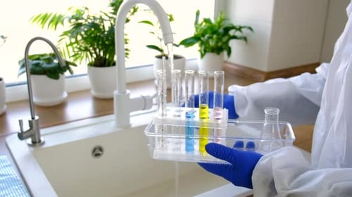 Toma una muestra de agua en casa | Enfoque selectivo