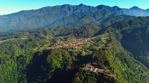 Scenic view of the beautiful village situated on the valley on mountain top.