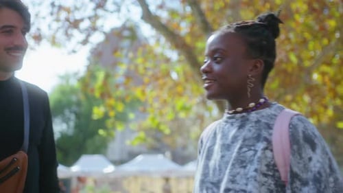 Young Friends Chatting and Having Fun in Park after Study