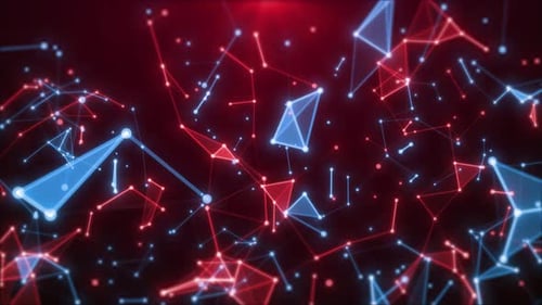 Dynamic Abstract Tech Network with Red Blue Glowing Lines