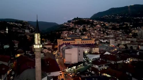 View of the historic center of Sarajevo at night