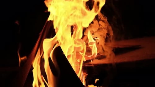 Roaring Bonfire Flames Glowing in the Dark