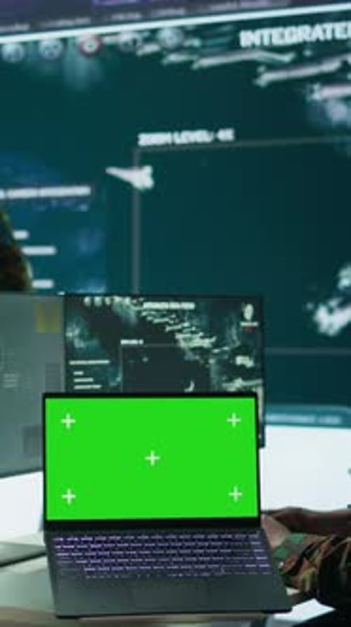 Vertical Video IT Expert Collecting Real Time Information Next to Isolated Chroma Key Screen