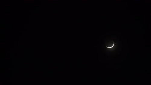 Crescent Moon At Night. Timelapse