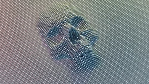 Digital Cube Grid Forms Animated Pixelated Human Face