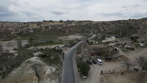 Aerial view of Goreme in Cappadocia region, Nevsehir, Turkey.