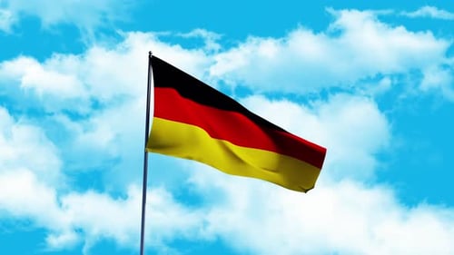 German Flag Waving on Blue Sky with Clouds