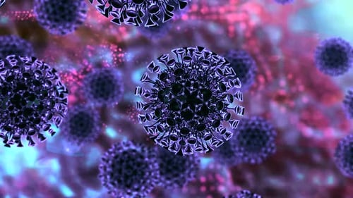 Microscopic view of virus cells flowing