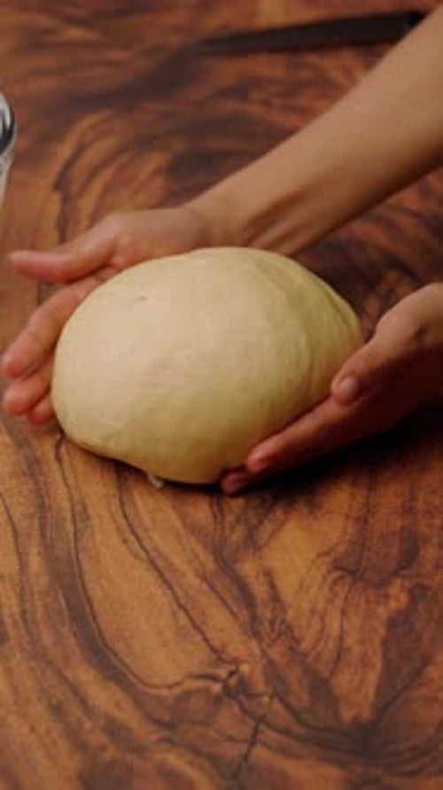 Vertical Bakery Video, Rolling Yeast Dough To Make Bread