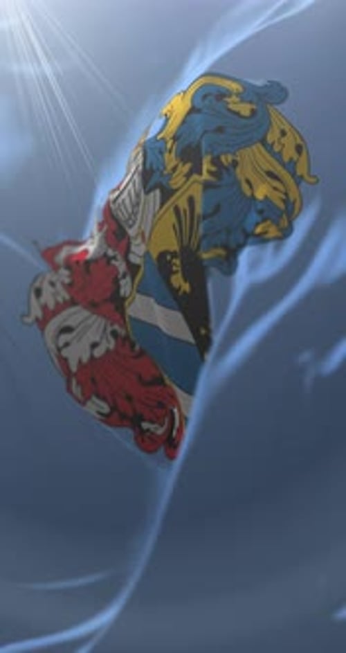 Dynamic Heraldic Emblem Animation on Waving Flag Background