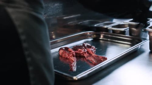 Chef Prepares Fresh Meat with Salt and Herbs