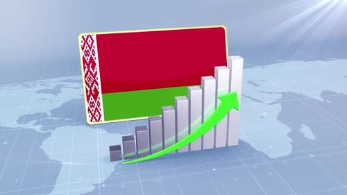 Belarus Flag With Increasing Bar Chart Graph And Arrow Green