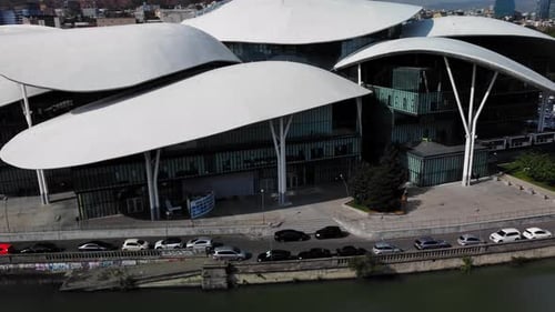 Building of Public Service Hall in Tbilisi Georgia Filmed By Drone at Summer Day