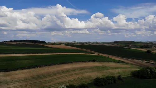Rolling Green and Brown Fields Aerial View