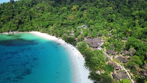 Healthy reef clear water, Tropical island. Nice aerial view flight drone