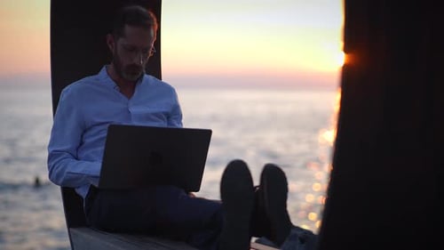 Remote Work at Sunset A Serene and Productive Experience By the Beautiful Coastline