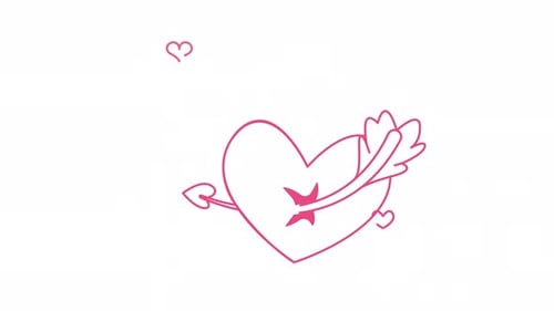 Animated Decorative Heart Icon with Cupid Arrow Line Art