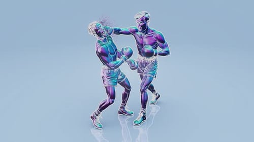 Neon Boxing Match with Futuristic Wireframe Fighters